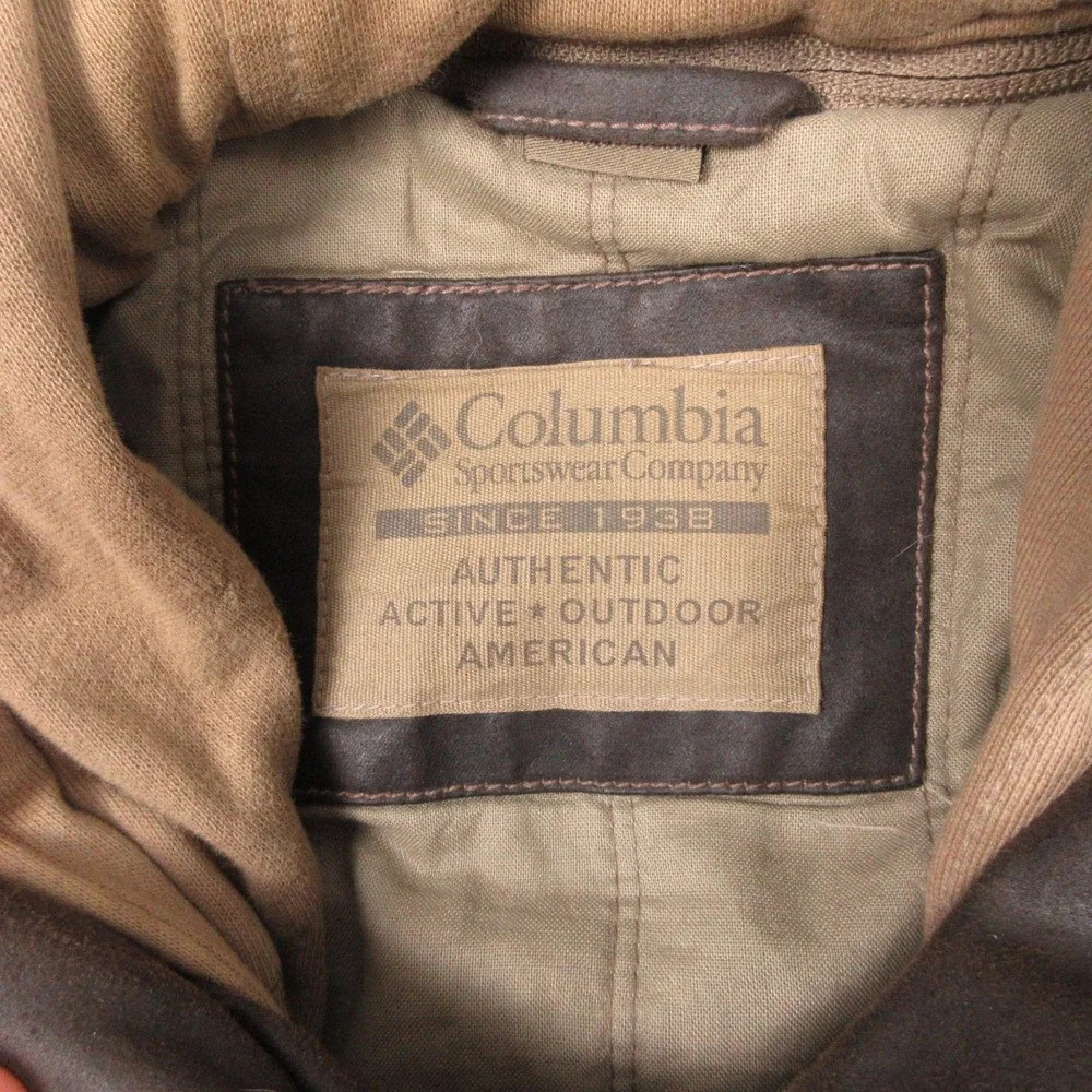 Columbia Jacket Mens Large Brown Outdoor Faux Leather Outdoor Utility Hoodie